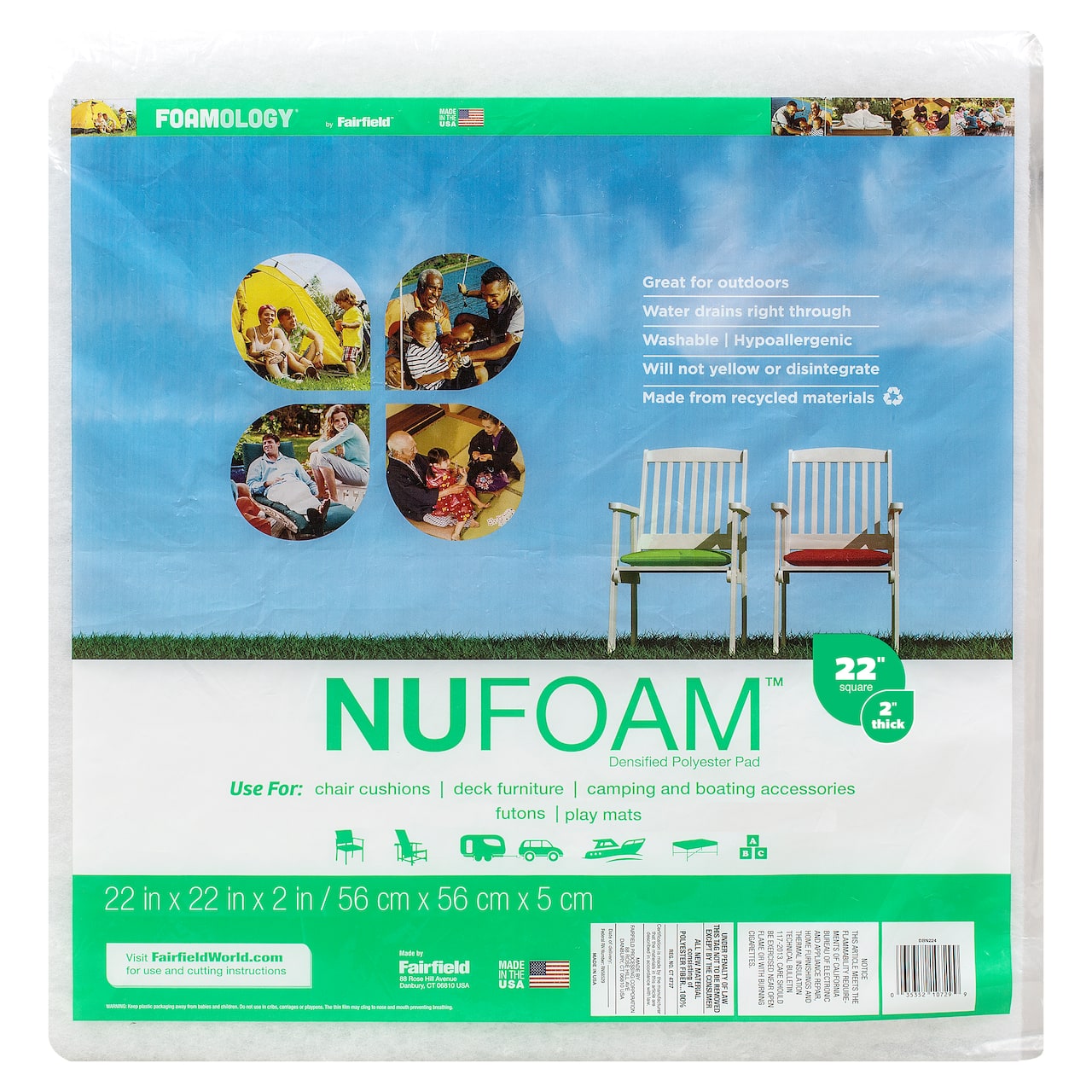 Foamology® NuFoam™ Polyester Pad, 22" x 22" x 2"
